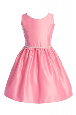 Bubblegum Pink Satin Dress with Sparkly Waist Trim